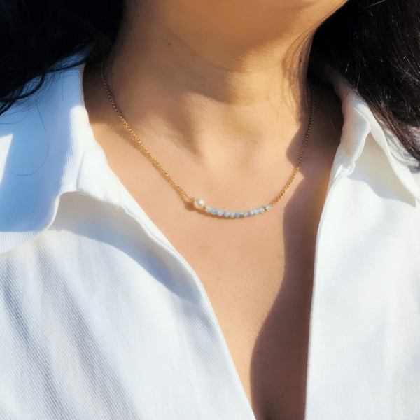 Collier vermeil 18K  perle de culture et aiguemarine