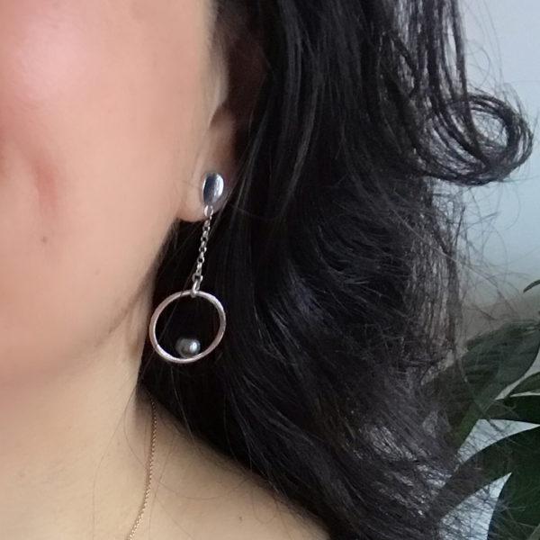 Boucles d'oreilles ethiques en perles de culture et argent massif