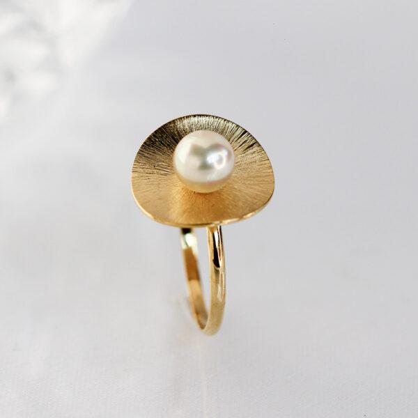 Bague Athene-vermeil 24k--perle de culture blanche -sanguti Paris-