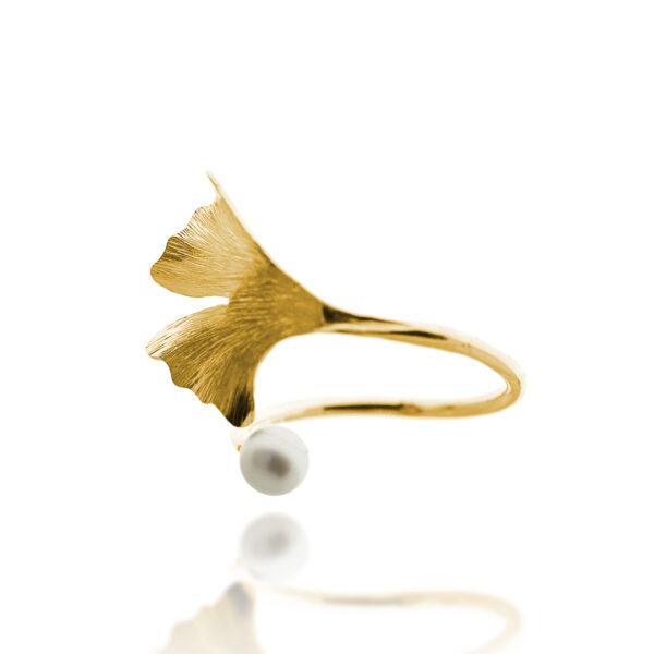 Bague-Gingko-perle-blanche-G-Vermeil-24k-Sanguti Paris ague-Gingko-perle-blanche-G-Vermeil-24k-Sanguti Paris