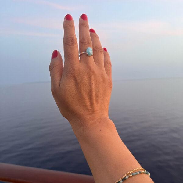 Bague-Larimar sertie griffes-argent-recycle-Sanguti Paris Bague-Larimar sertie griffes-argent-recycle-Sanguti Paris