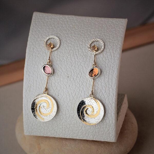 Boucles-d'oreilles-Cosmos2 Boucles-d'oreilles-pendantes-Cosmos-rgent 999,9‱ millièmes, Or jaune 750 ‱, Or jaune 999,9 ‱ - Tourmalines et citrines