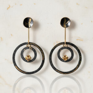 Boucles-d’oreilles-Tempête-Solaire-Argent–Or 750-Patine-noire-Keum-boo-Citrine-Design-Minimaliste-Cosmos-Sanguti-Paris