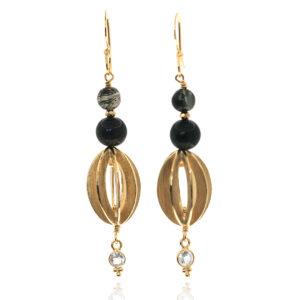 Boucles-d'oreilles-agate-mousse, topazes et pyrites - vermeil 24K-Sanguti Paris
