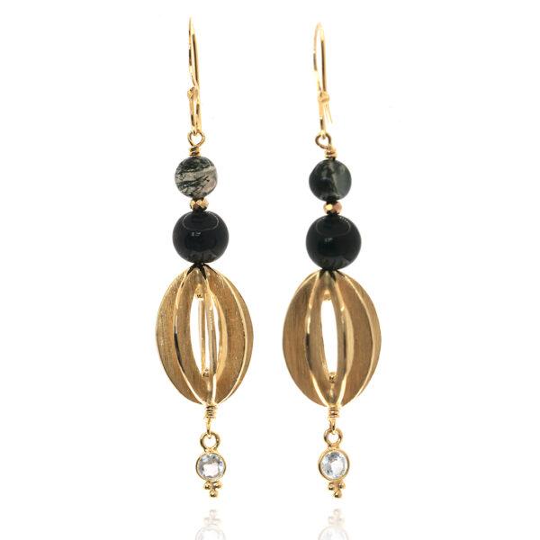 Boucles-d'oreilles-agate-mousse, topazes et pyrites - vermeil 24K-Sanguti Paris Boucles-d'oreilles-agate-mousse, topazes et pyrites - vermeil 24K-Sanguti Paris