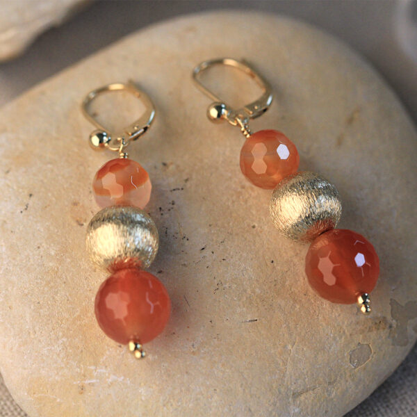 Boucles-d'oreilles-argent-plaque-or 24K-cornaline-Sanguti Paris Boucles-d'oreilles-argent-plaque-or 24K-cornaline-Sanguti Paris