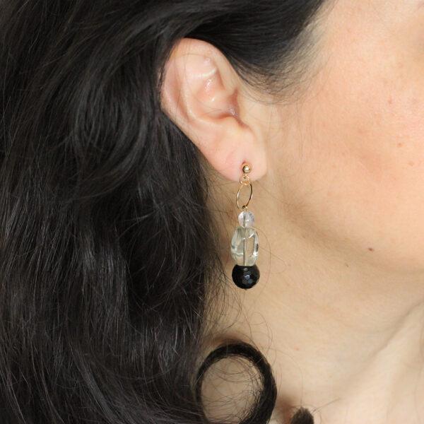 Boucles-d'oreilles-argent-recycle-citrine-onix Boucles-d'oreilles-citrines-onix-argent plaque or 24K