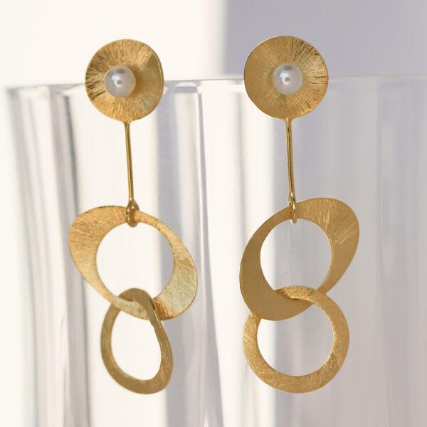 Boucles-d'oreilles-celeste -vermeil or jaune 24K - Perle de culture blanche - Sanguti Paris