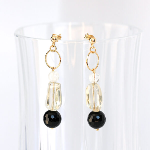 Boucles-d'oreilles-citrine-onix Boucles-d'oreilles-citrines-onix-argent plaque or 24K