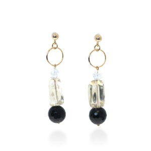 Boucles-d'oreilles-citrines-onix-argent plaque or 24K