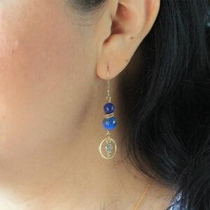 Boucles-d'oreilles-argent-plaque or 24k-lapis-lazuli-topaze-sanguti paris