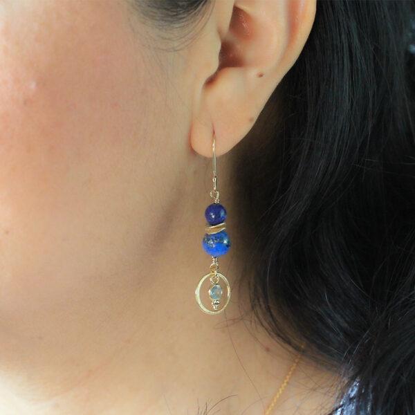 Boucles-d'oreilles-argent-plaque or 24k-lapis-lazuli-topaze-sanguti paris Boucles-d'oreilles-argent-plaque or 24k-lapis-lazuli-topaze-sanguti paris