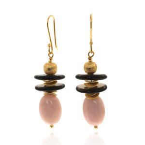 Boucles-d'oreilles-opale-quartz-rose-quartz fume-vermeil 24 K - Sanguti Paris