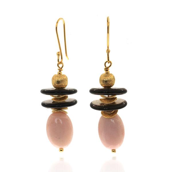 Boucles-d'oreilles-opale-quartz-rose-quartz fume-vermeol 24 K - Sanguti Paris Boucles-d'oreilles-opale-quartz-rose-quartz fume-vermeil 24 K - Sanguti Paris