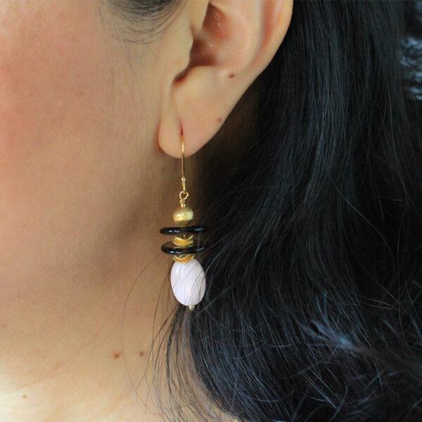 Boucles-d'oreilles-opale-quartz-rose-quartz fume-vermeil 24 K - Sanguti Paris Boucles-d'oreilles-opale-quartz-rose-quartz fume-vermeil 24 K - Sanguti Paris