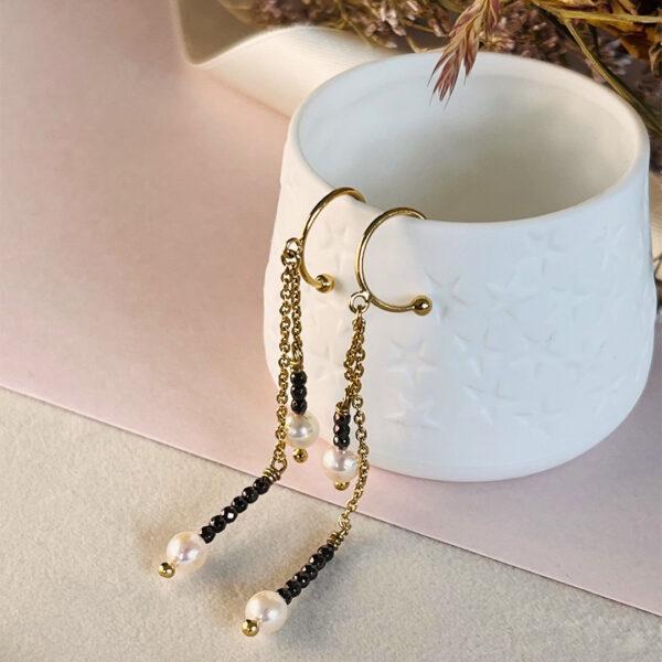 Boucles-d'oreilles-vermeil 18K-perle-de-culture-hematite-cuivree Boucles-d'oreilles-vermeil 18K-perle-de-culture-hematite-cuivree