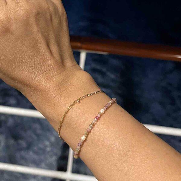 Bracelet-Tourmaline-rose-vermeil-18k Bracelet-tourmaline-rose perles de culture-vermeil-18k