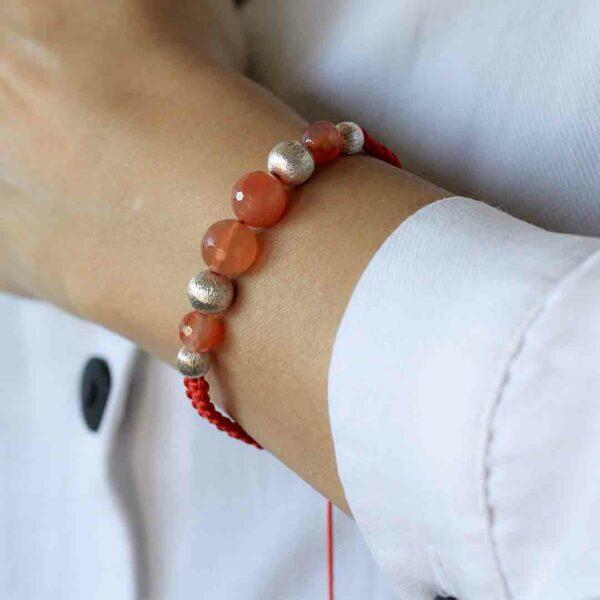 Bracelet-cornaline-argent-macrame-sanguti paris