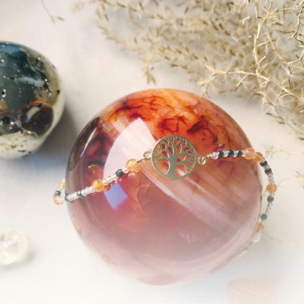 Bracelet bien-être en vermeil or 18K-cornaline-citrine pyrite