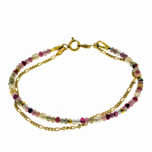 Bracelet-tourmaline-rose perles de culture-vermeil-18k Bracelet-tourmaline-rose perles de culture-vermeil-18k