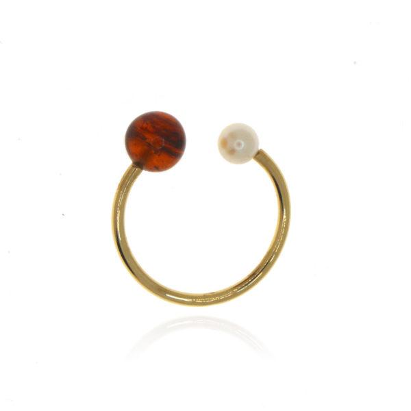 Bague-vermeil-perle de culture-ambre-ellen - Sanguti Paris Bague-vermeil-perle de culture-ambre-ellen - Sanguti Paris