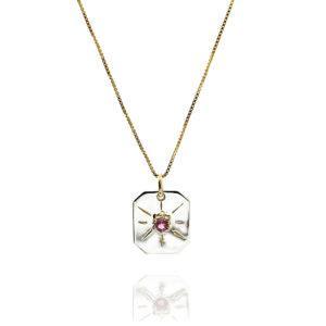 Médaille-tourmaline-Argent-Or-jaune-750---feuillle-a-l'or-fin-999-sanguti-paris