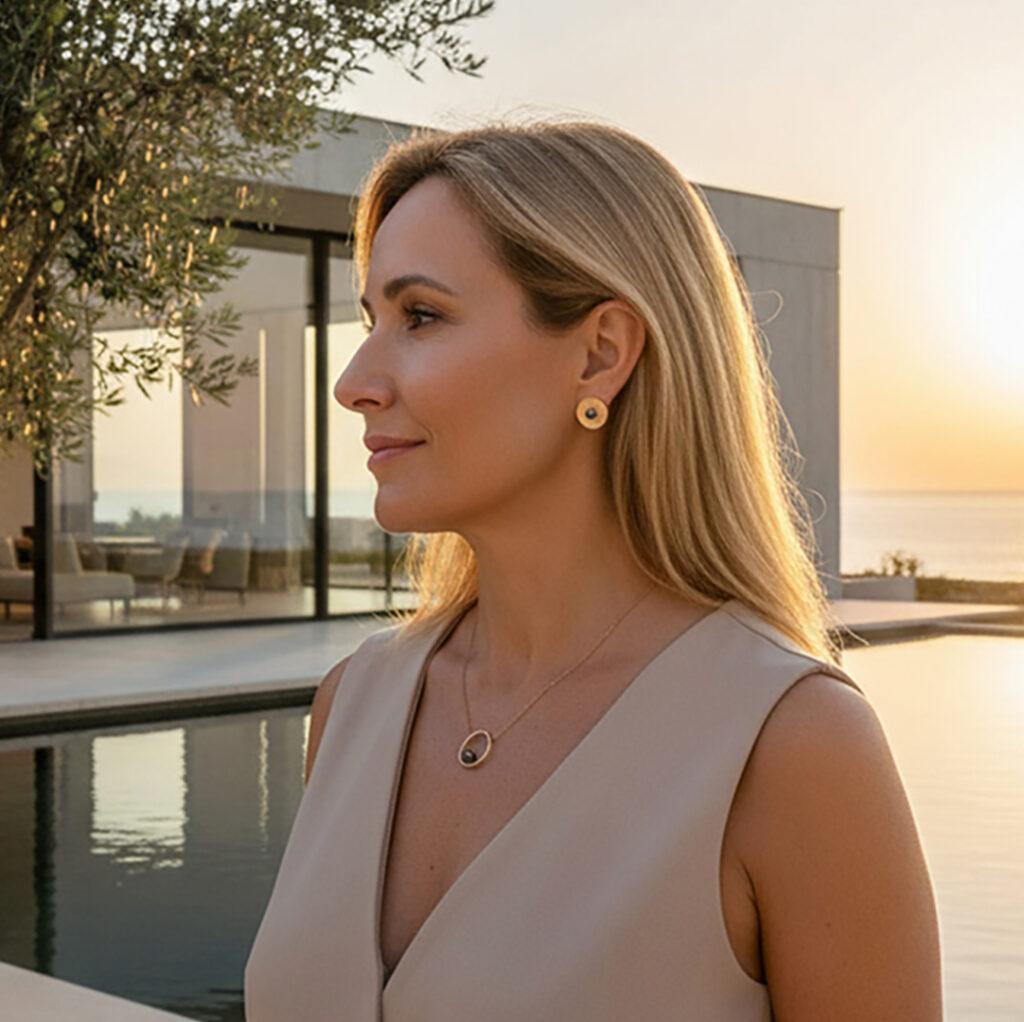 Pendentif-Celeste-boucles-d'oreilles-Chloe-vermeil-18k---perle-de-culture-grise