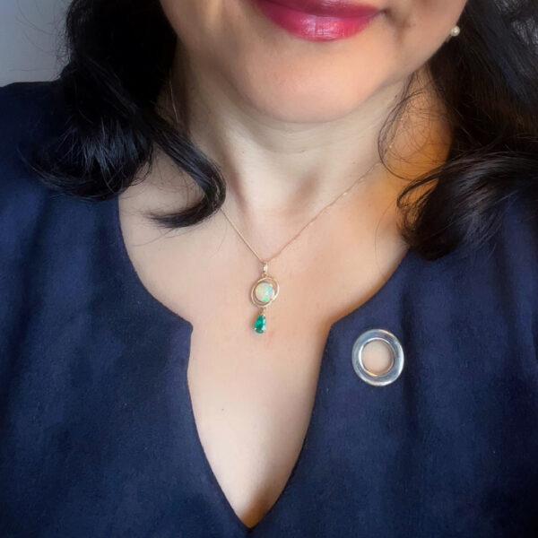 Pendentif en or Fairrmined - Emeraude et Opale