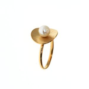 Bague Athene-vermeil 24k--perle de culture blanche -sanguti Paris-