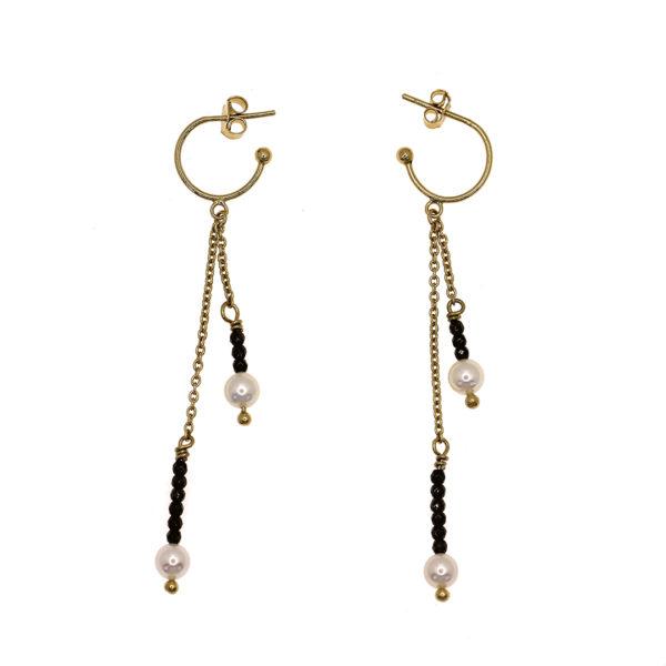 Boucles d'oreilles vermeil or 18K hématites perles Boucles d'oreilles vermeil or 18K hématites perles