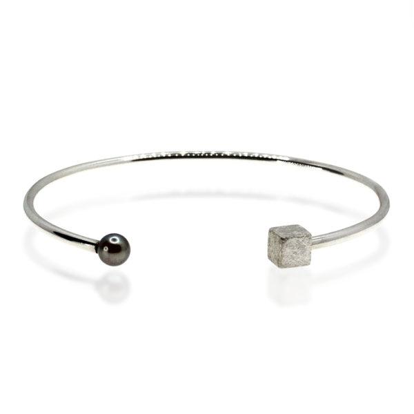 bracelet jonc en argent massif et perle-bijou éthique fait main en France