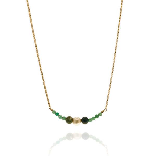 collier vermeil or jaune 18 K-aventurine-perle-agate