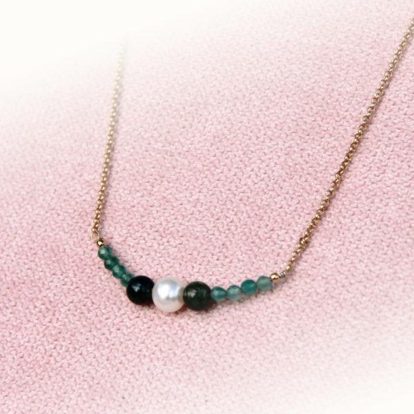 collier en vermeil or 18K-agate mousse-aventurine-perles