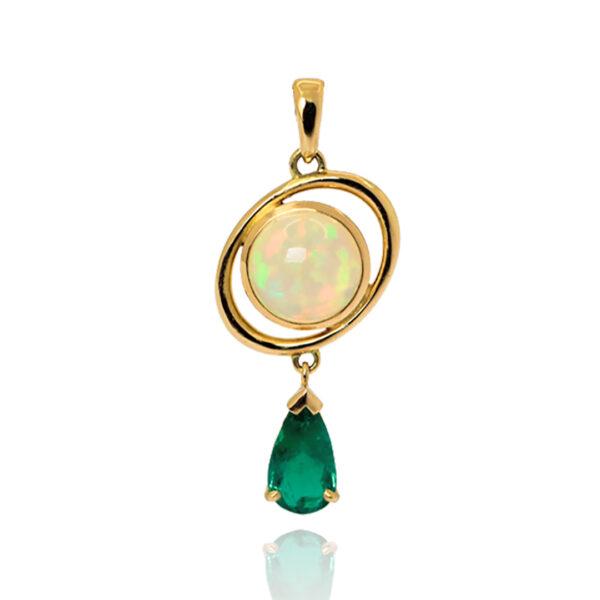 Pendentif- Lagoo Nebula- Or Fairmined - Émeraude de Colombie - opale d'Éthiopie - Sanguti Paris